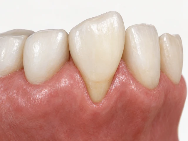 Illustrated outer gum surface with a lowered margin and a visible root segment.