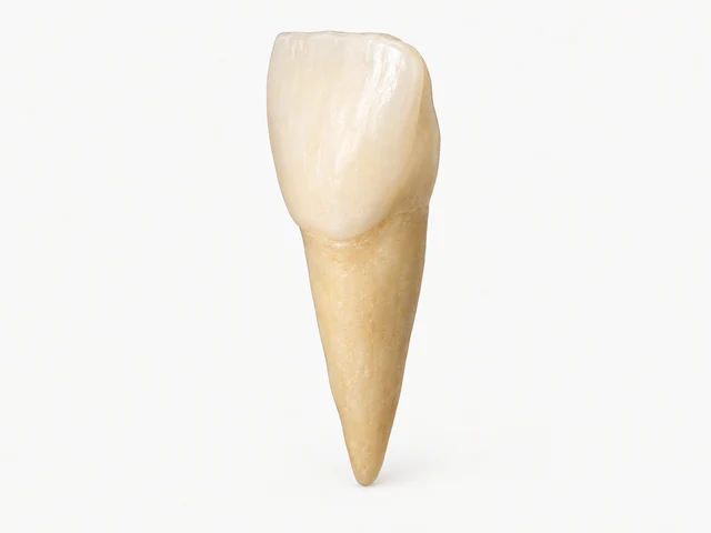 Illustrated natural front tooth with a continuous crown and root.