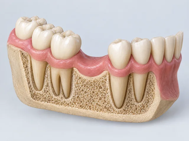 AI educational model showing a missing tooth space between natural teeth.