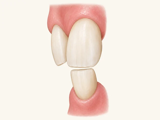 Educational view of front-tooth position and the space around neighbouring and opposing teeth.