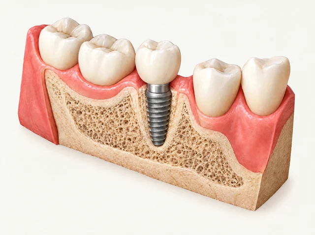 Educational example of a temporary tooth connected to an implant fixture.