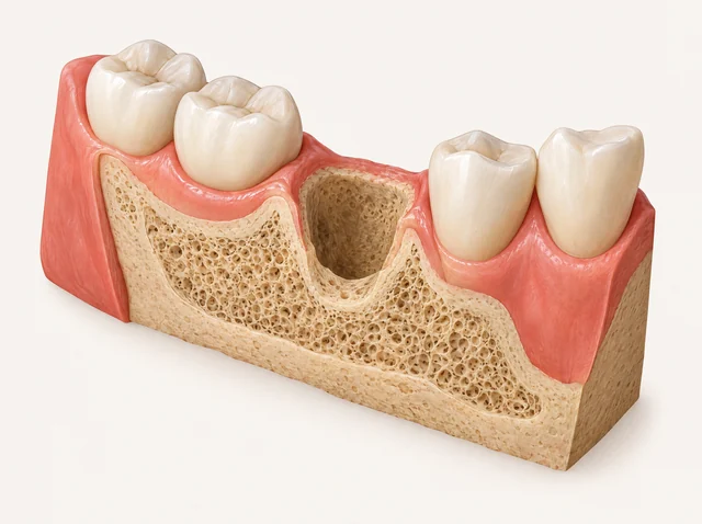 Educational cutaway of an empty extraction site before implant placement.