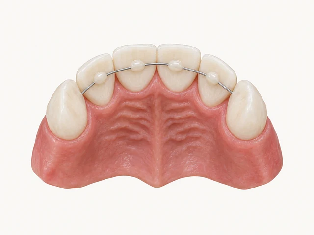 Educational illustration of a passive retention wire bonded behind the front teeth