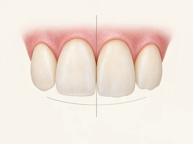Educational front view of four incisors showing their individual edge shapes and proportions.
